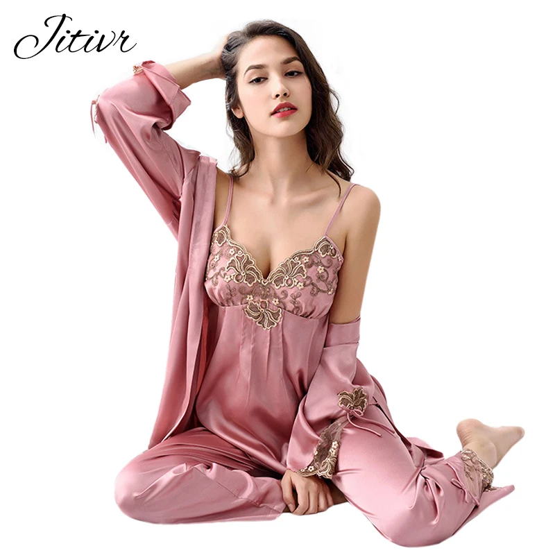 Новинка 2017 года бренд для женщин Весна и осень шелковый атлас шт. 3 предмета