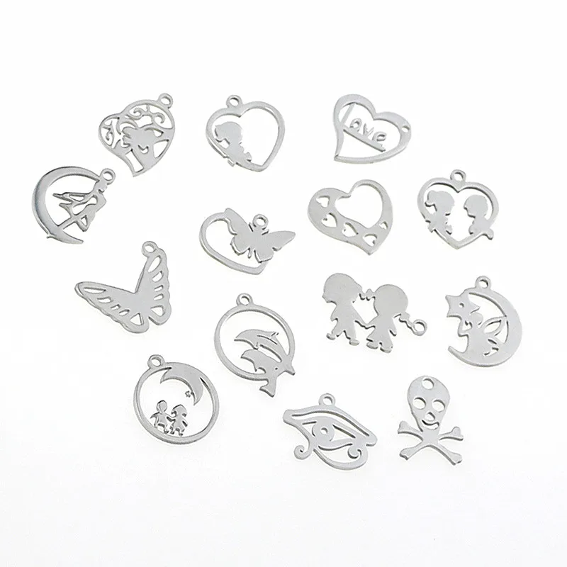 5 шт. смешанная партия из нержавеющей стали в форме сердца Подвески полированный