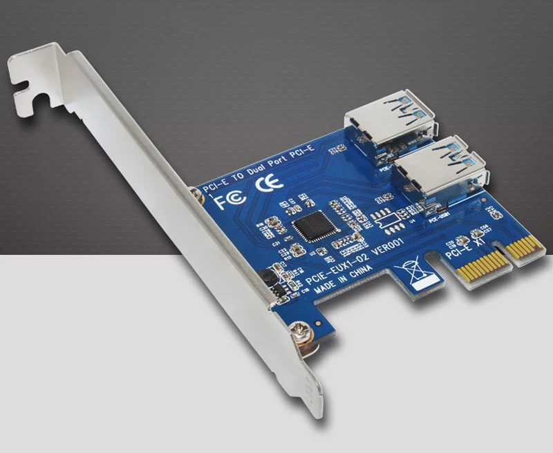 

New PCIE PCI Expansion Card Card To 2 Ports USB 3.0 HUB Controller Adapter Riser Cards For Bitcoin Mining Device Miner Antminer