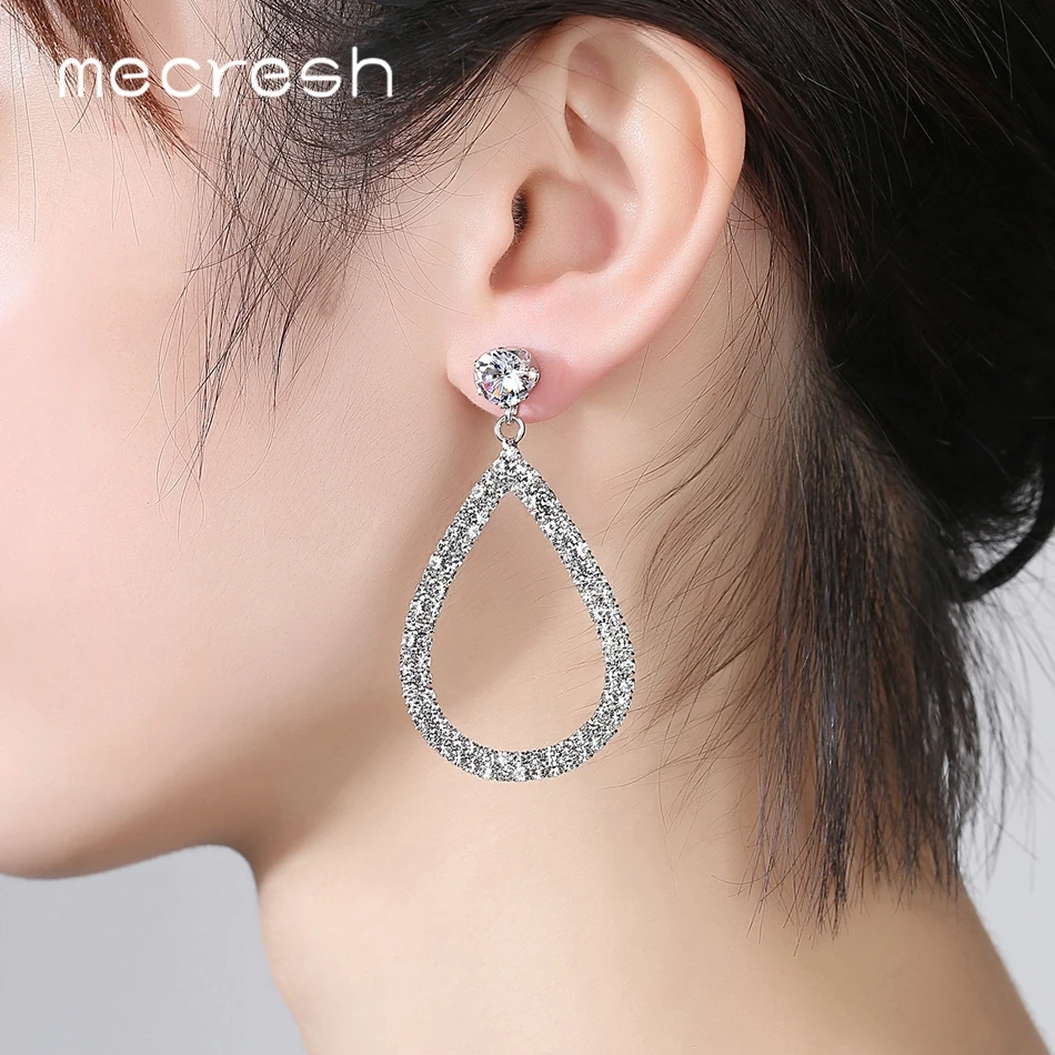 Mecresh Silver Color Teardrop Dangle Earrings 2019 Fashion Jewelry Simple Rhinestone Statement Women Accessories EH1452 | Украшения и
