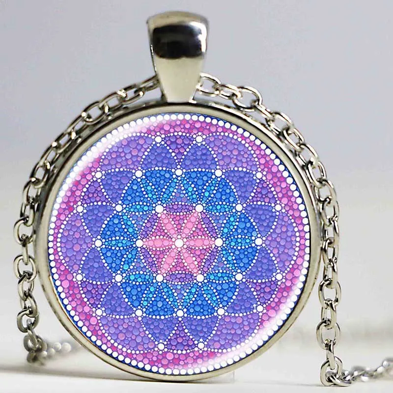 Fashion cabochon bronze glass pendant multicolor flower of life yoga necklace mandala choker neckless Zen jewelry | Украшения и