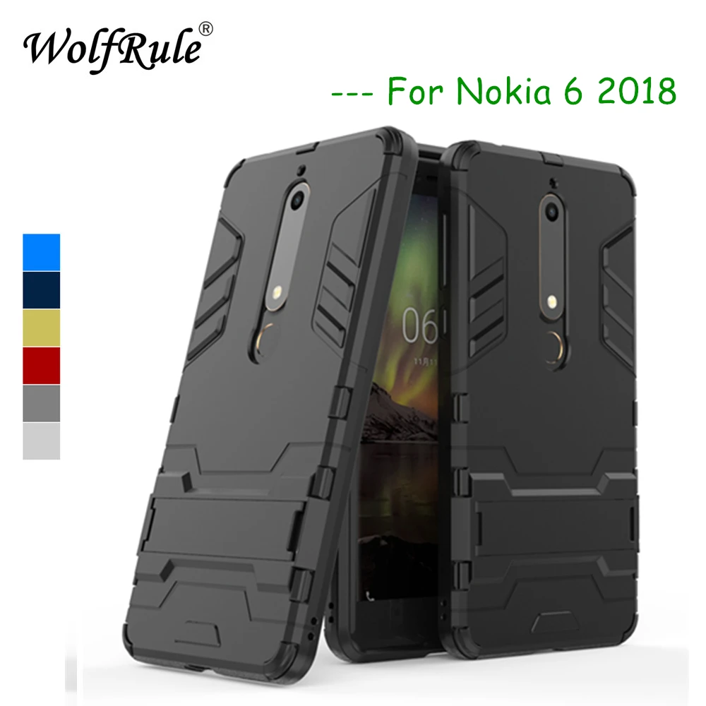 

WolfRule sFor Case Nokia 6 2018 Cover Soft Silicone + Plastic Kickstand Back Case For Nokia 6 2018 Shell For Nokia 6.1 Fundas