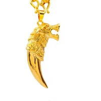 wolf spike yellow gold filled hip hop mens pendant chain necklace