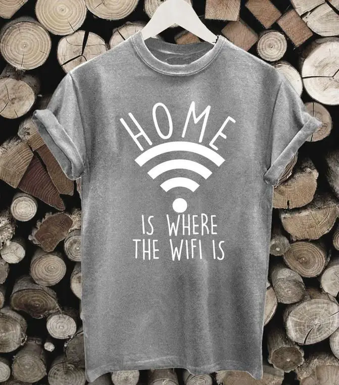Дом там где Wi Fi с буквенным принтом для женщин футболка хлопок свободный покрой
