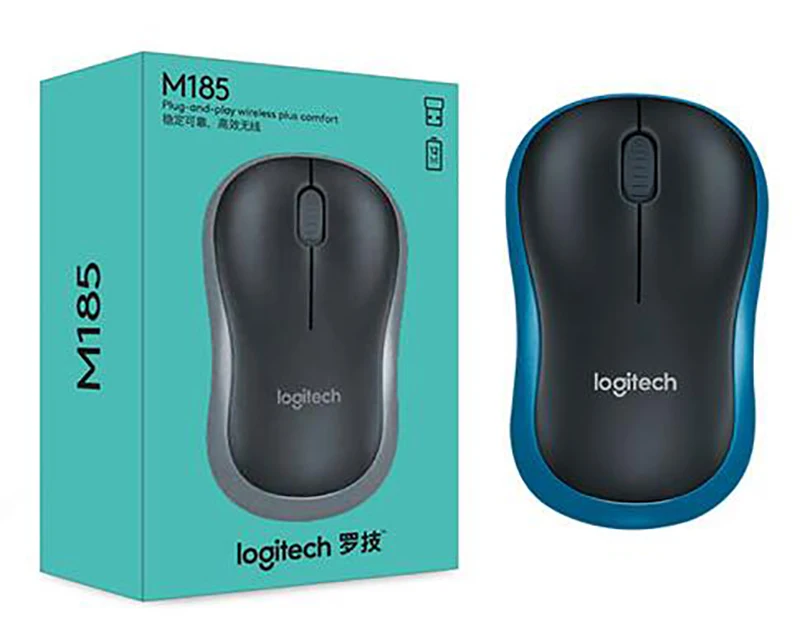 BLUE Оригинальная беспроводная мышь logitech M185 симметричный дизайн DPI офисный компьютер USB нано приемник для Windows Mac OS Linux - Цвет: BLUE