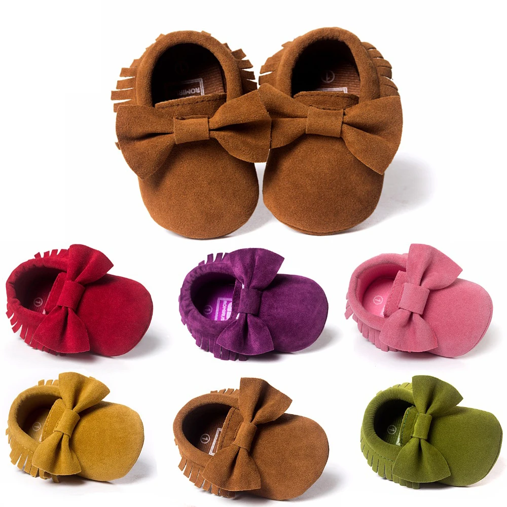 

Baby Shoes PU leather Solid tassel Frosted, Butterfly-knot Newborns Moccasins toddler infant Girl Boy First Walker