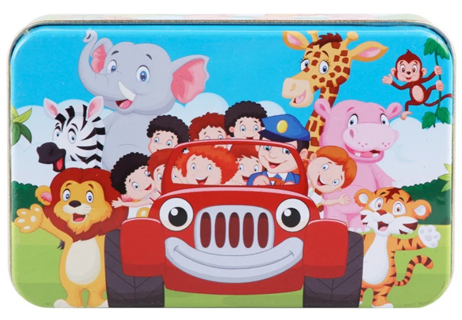 AP-23 60 Pieces Puzzle Wooden Toys Cartoon Animal Wood Puzzles with Iron Box Kids Baby Early Educational Learning Toys for Children - Цвет: AP-23