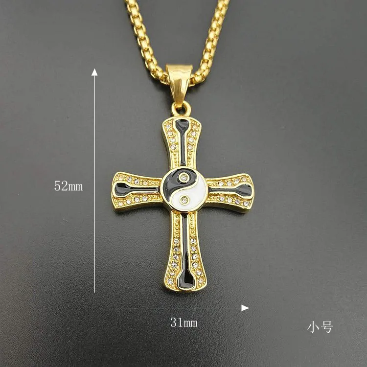 Нержавеющая сталь крест подвески ожерелья Золото Цвет Bling льдом в стиле хип-хоп