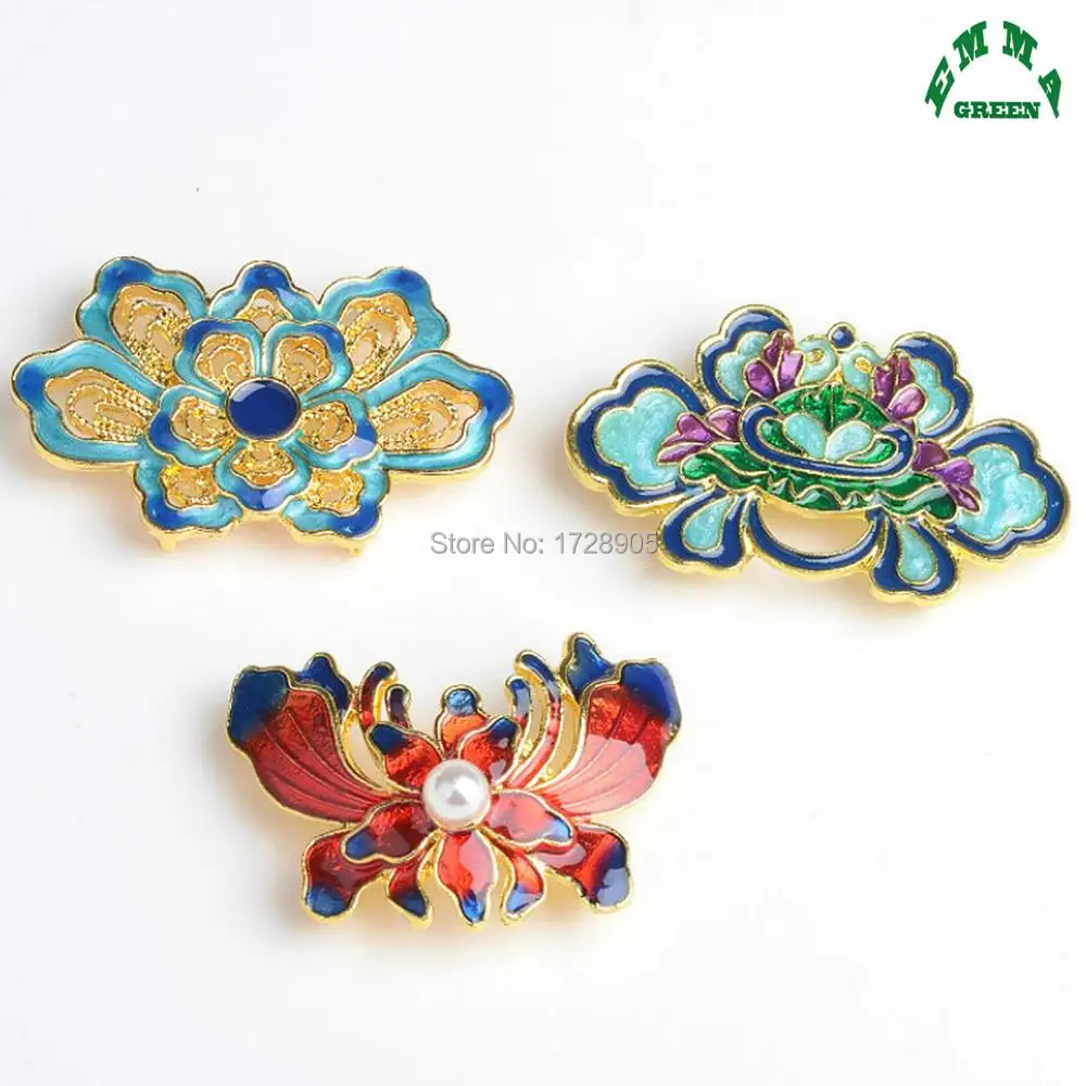 Lotus flower Classical Enameled Jewelry Embellishment Buttons 5pcs 25x40mm Gold color Luxury Bouquet Charms with Back holes