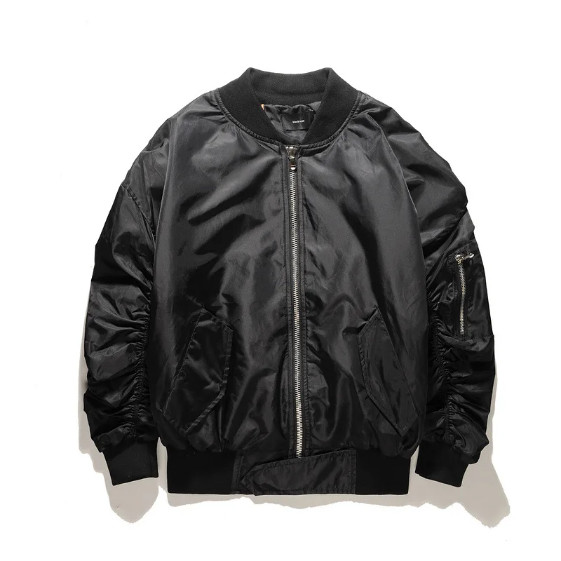 High Street Классический эластичный плиссированный рукав MA1 куртка осень зима для мужчин сплошной цвет молния рок Куртка бомбер верхняя одежда