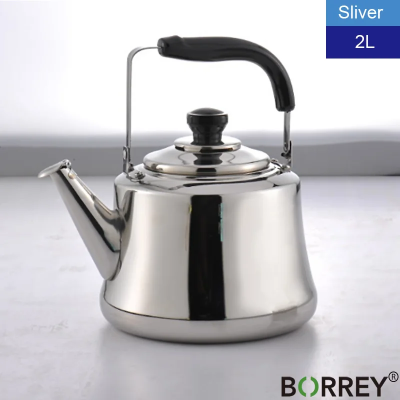Silver(2L) BORREY 2L индукционная плита, чайник со свистком, нержавеющая сталь, открытый горшок, походная газовая плита, чайник, инструменты для приготовления пищи - Цвет: Silver(2L)