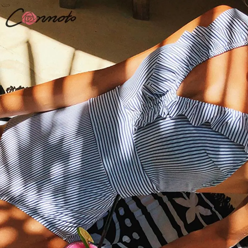 Conmoto Слитный купальник с высокой талией монокини воланами в полоску v образным