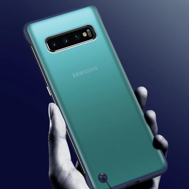 Для Samsung S10 чехол тонкий прозрачный матовый Жесткий ПК безрамный с металлическим