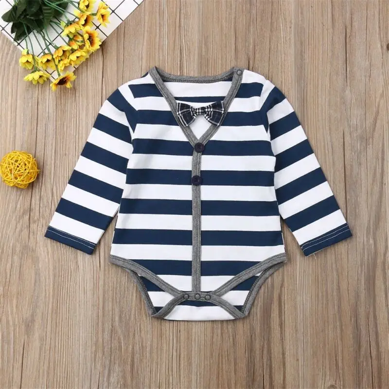 Новинка 2019 года Лидер продаж синее боди в полоску для новорожденных полосатый