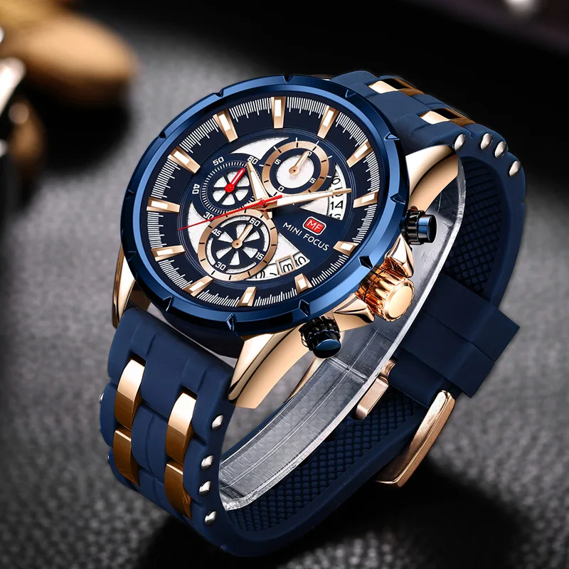 

MINI FOCUS Men Watches Casual Fashion Sport Military Watch Top Brand Luxury Quartz Watch Blue Silicone Waterproof Watch Relogios