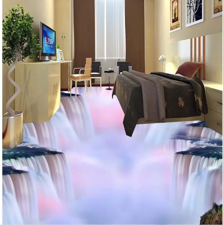 Нескользящие водостойкие Самоклеящиеся ПВХ обои водопад струящийся 3D Пол фрески современный пол живопись