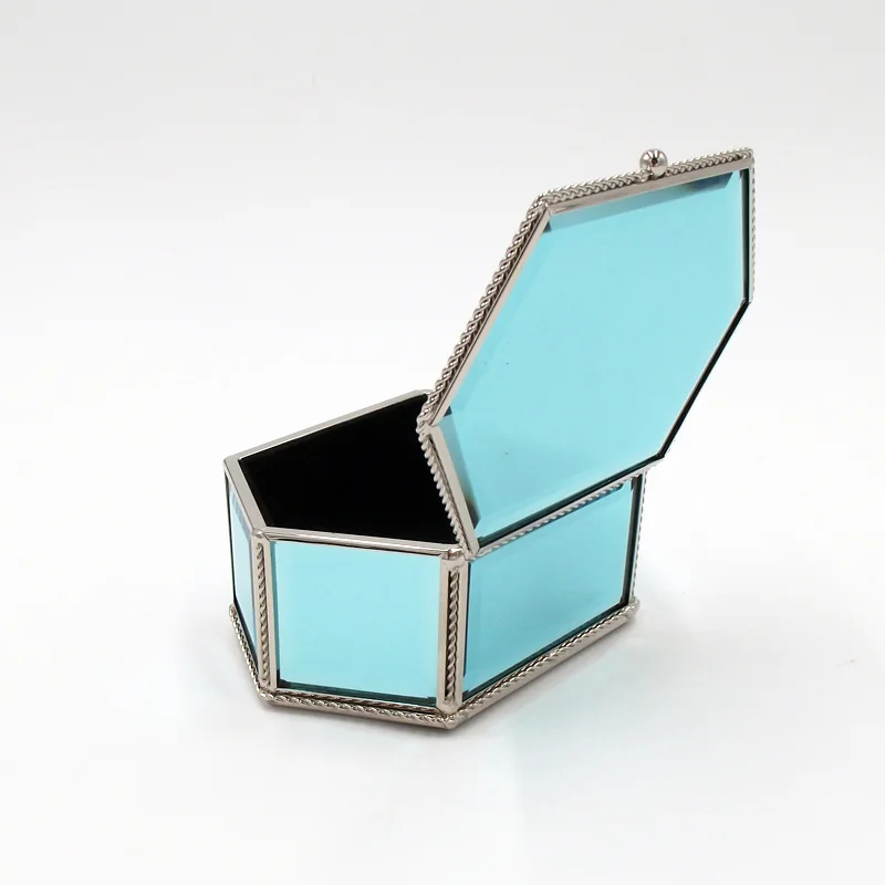 Fashion blue crystal glass jewelry box Retro Earring Ring Flower Plants Display Box Case Wedding Decor Girlfriend gift | Дом и сад