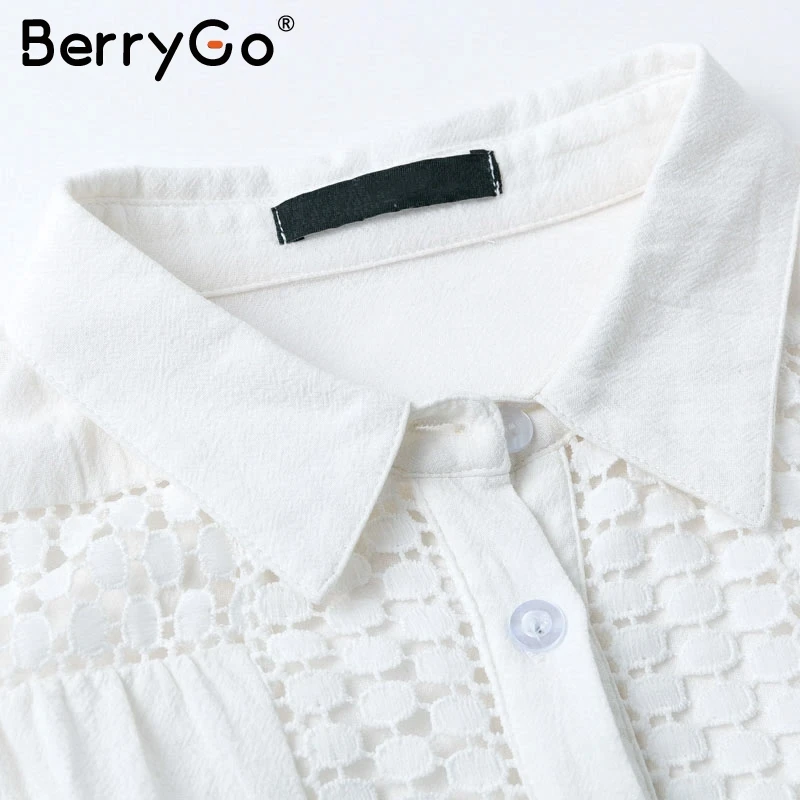 BerryGo Элегантный kороткие кружевные хлопчатобумажные платья фонарь рукавом A-Line зимнее платье Осень шикарное белое платье