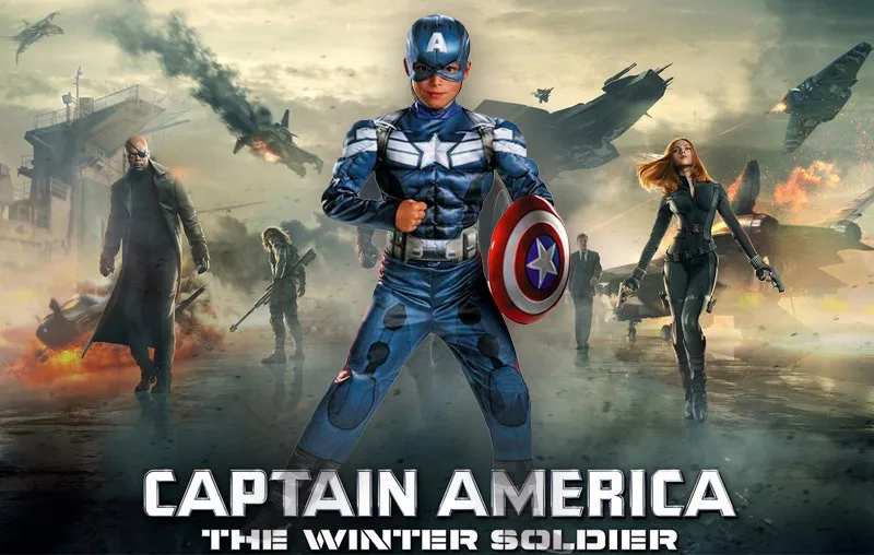 Натуральная мальчиков Капитан Америка фильм 2 Classic Muscle Хэллоуинский Косплей Костюм