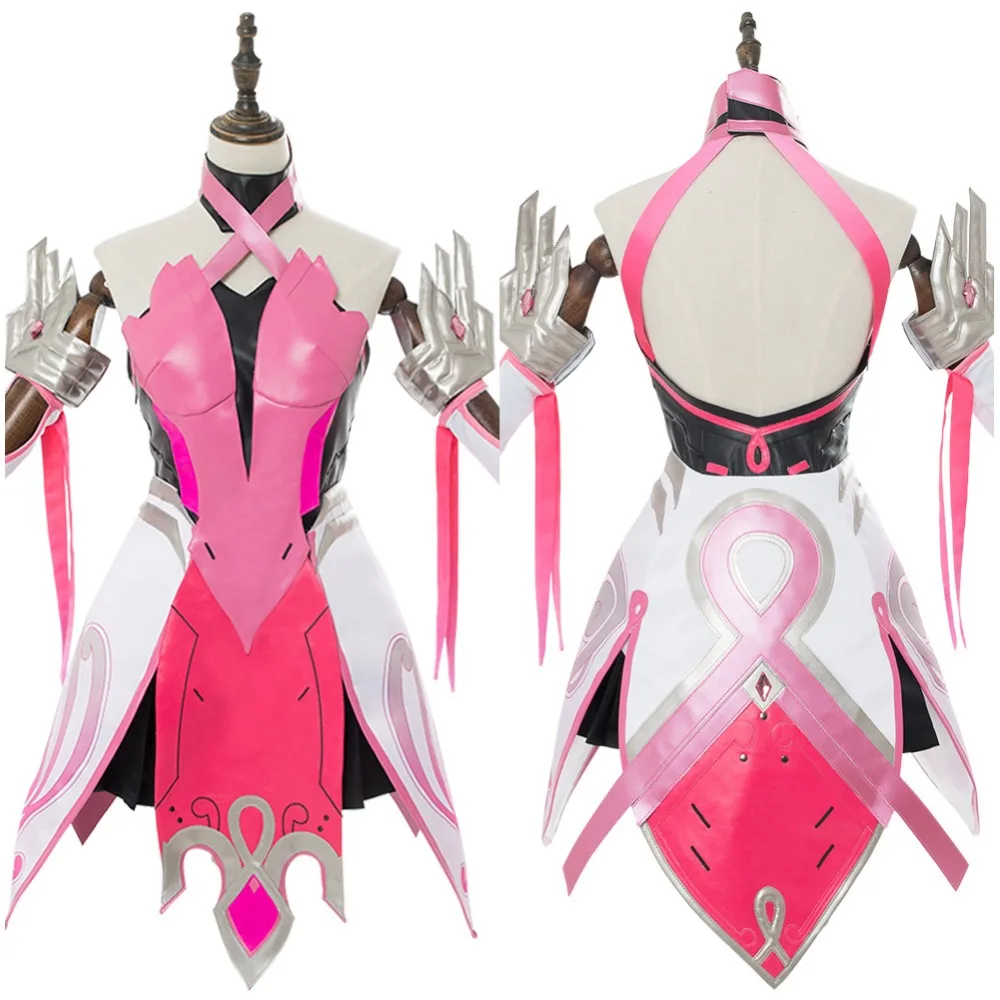 

OW Mercy Angela Ziegler Pink Mercy Skin Cosplay Costume For Girls Females