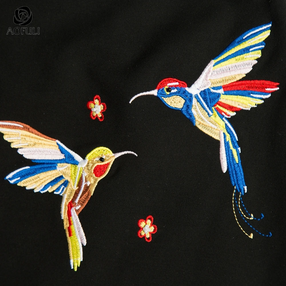 Женская длинная юбка AOFULI осенне весенняя с вышивкой и рисунком птицы S 3XL 4XL|fashion long