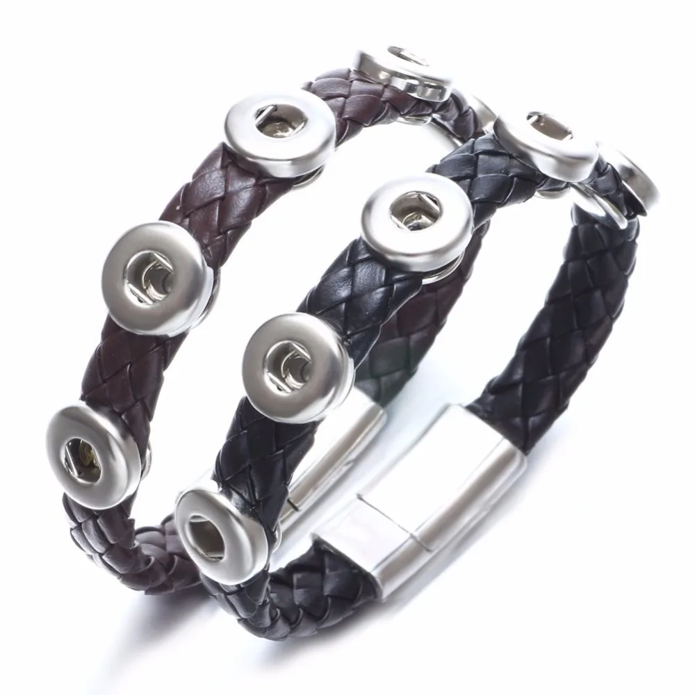 Genuine Woven Leather Magnet Snap Bracelet/Bangle Rope Bracelet Fit 12/18mm Button Jewelry SZ0494 | Украшения и аксессуары