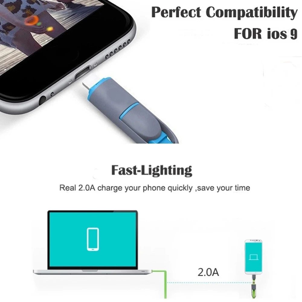 Сетевое зарядное устройство с двойным портом EU 5 В 2 А 1 м Плетеный Micro usb-кабель 2-в-1