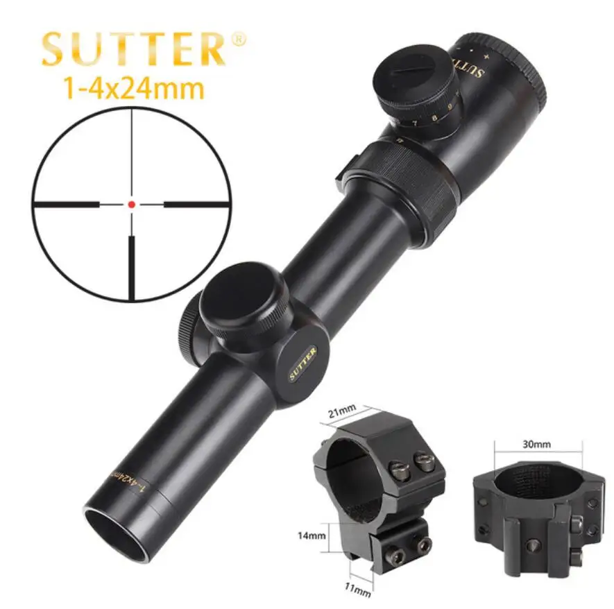 with dovetail ring4 SUTTER 1-4X24 компактные прицелы для охоты R12 или R29 стеклянная сетка красный свет прицел турели сброс тактический прицел - Цвет: with dovetail ring4