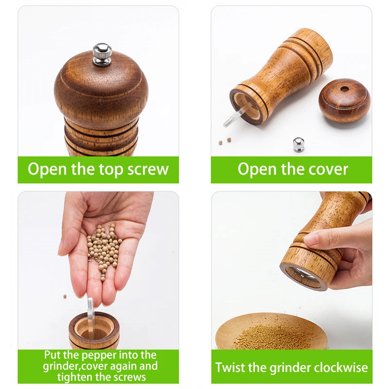 1pc Oak Wood Spice Salt Mill Grinder Ceramic grinding core Pepper Set Cooking Handheld Seasoning BBQ Tools | Дом и сад
