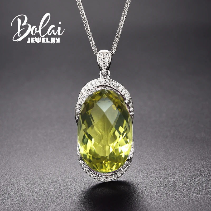 Bolaijewelry, кулон и ожерелье с серебряными цепочками, роскошный драгоценный камень лимонный кварц из стерлингового серебра 925 пробы для женщин с подарочной коробкой