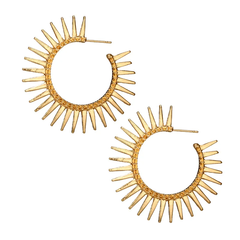 Gold YUKAM, богемные этнические Золотые Большие круглые солнечные серьги-кольца для женщин, креольские серьги в стиле панк с заклепками, серьги с шипами и петлями, ювелирные изделия для ушей - Окраска металла: Gold