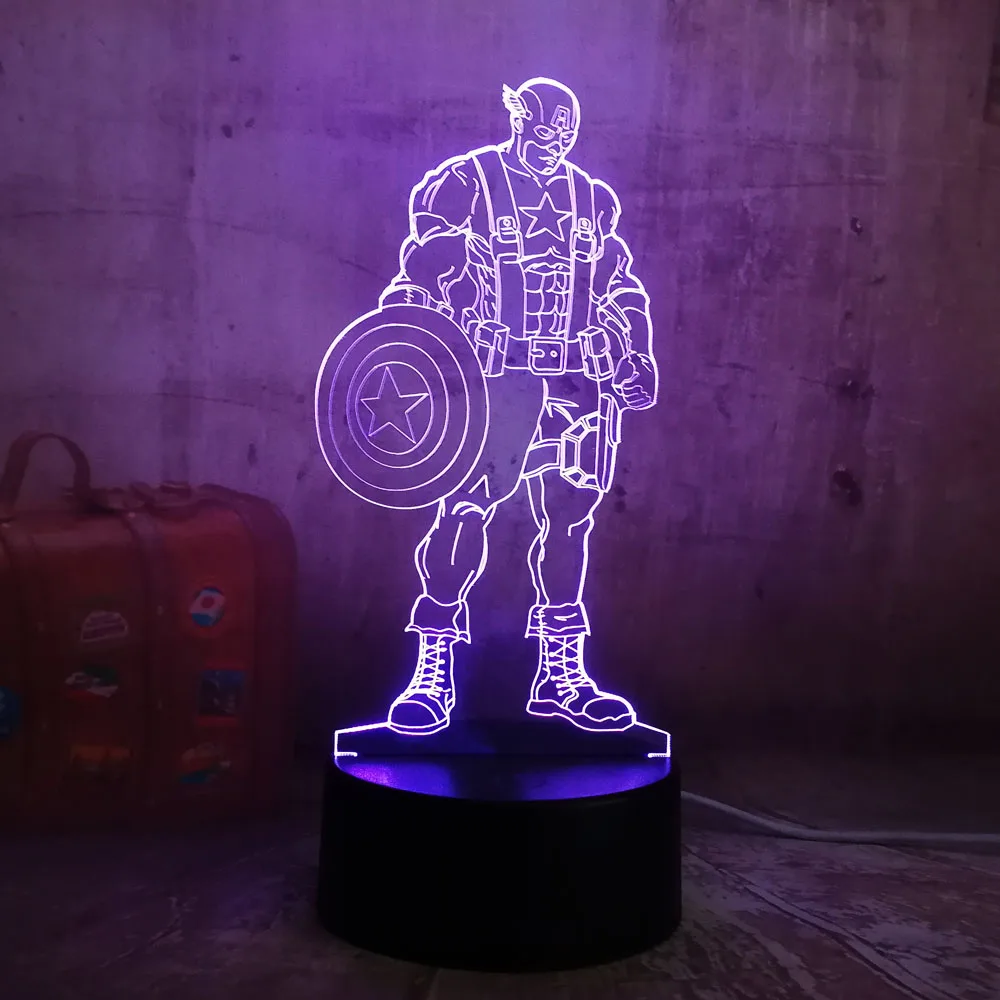 Мстители Marvel Капитан Америка 7 цветов Настольная лампа 3D RGB светодиодный ночной