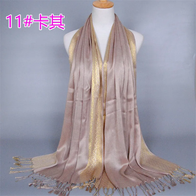NEW women gold cotton solid color muslim head scarf shawls and wraps pashmina bandana female foulard ladies hijab stores