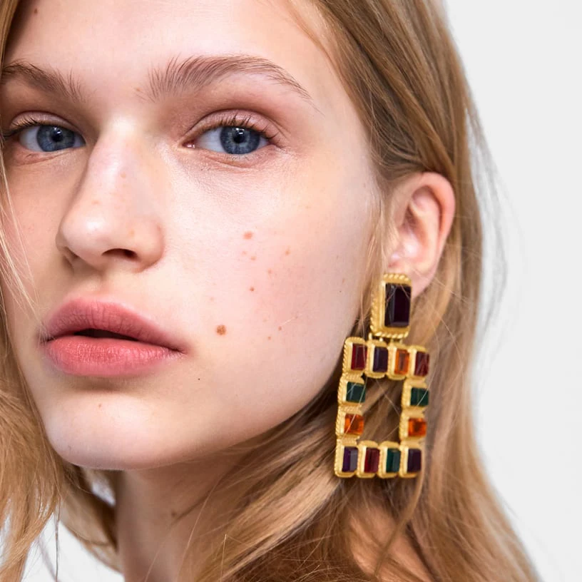 LEADERBEADS Trendy Multicolor Crystal Square Stud Earrings Vintage Geometric Alloy Chandelier Earring Women ZA Statement Jewelry | Украшения