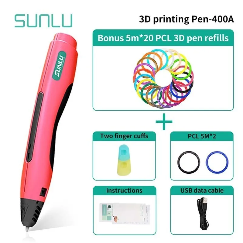400A-Pink-5.20 SUNLU 3D scible ручка для детей Рождественский подарок для детей и взрослых низкая температура PCL 3D ручки - Цвет: 400A-Pink-5.20