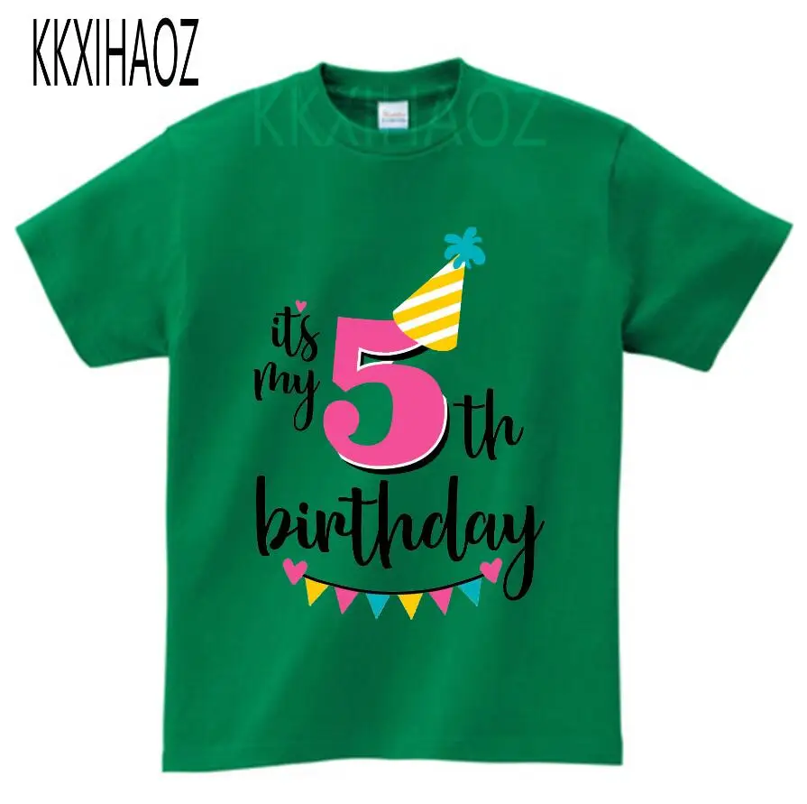 Футболка с надписью «Happy Birthday Number» для девочек 4-6 лет, милая летняя одежда для малышей, Детская футболка с цифрами «забавный подарок на день рождения» для мальчиков, NN - Цвет: green childreT-shirt