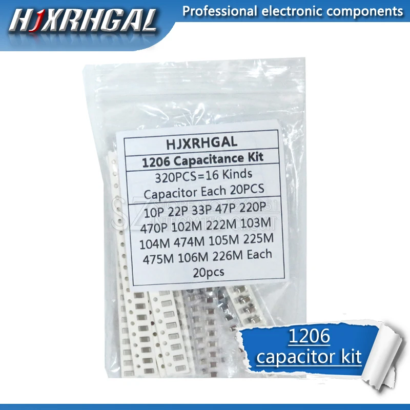 16 значений * 20pcs320pcs 1206 SMD конденсатор Ассорти набор 10pF ~ 475M компонентов diy образцов