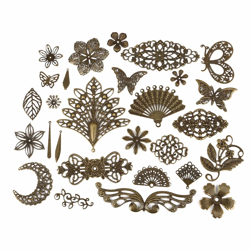 10 шт. золотистые/Родиевые/Бронзовые цветные филигранные оболочки соединители