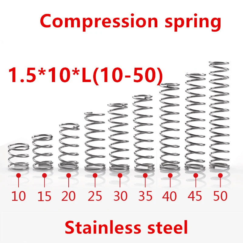 

10pcs/lot 1.5*10*10/15/20/25/30/35/40/45/50mm spring 1.5mm stainless steel Micro small Compression spring