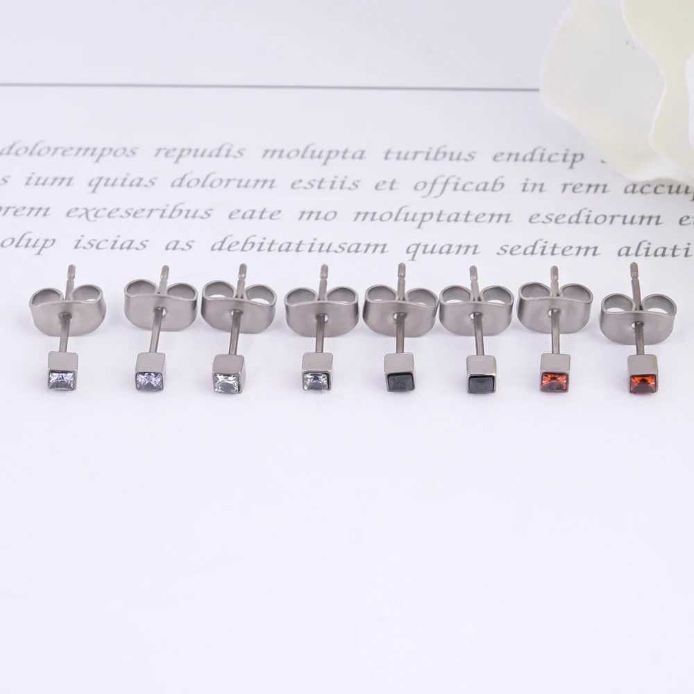 100% чистые титановые маленькие серьги-гвоздики Цирконий квадратной огранки