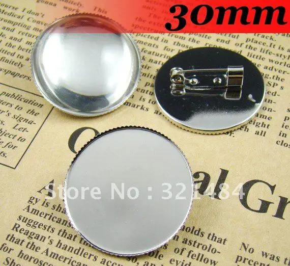 

Free ship!30mm 200PCS Silver Plated Round Cameo Cabochon Setting Brooches brooch base blanks trays bezel