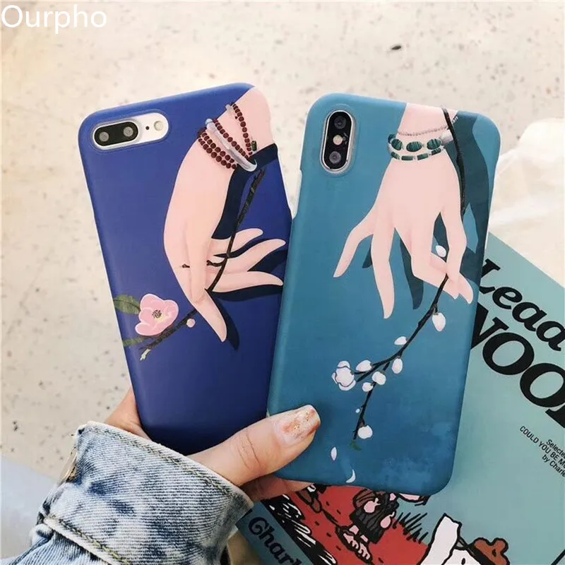 Ourpho свежий и холодный ветряной руки персиковый цветок чехол для iPhone X XR XS MAX fiber jade