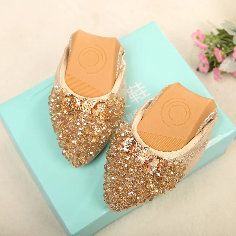 2018 Black Golden Silver Rhinestone Flats Women's Shoes Fashion Sequined Cloth Crystal Metal Large Size Dance Women Ballet | Обувь