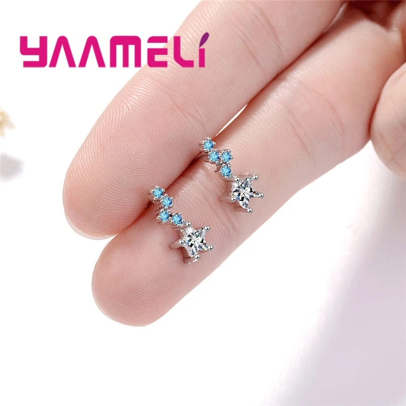 

New Personality Simple Pentagram 925 Silver Earring Hanging Bright Austrian Crystal Drop Earring For Women Jewelry Brincos