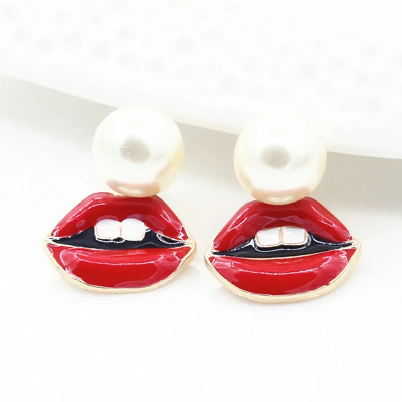 Женские Асимметричные сережки-гвоздики ZCHLGR Hyperbole с синей эмалью и красным носком