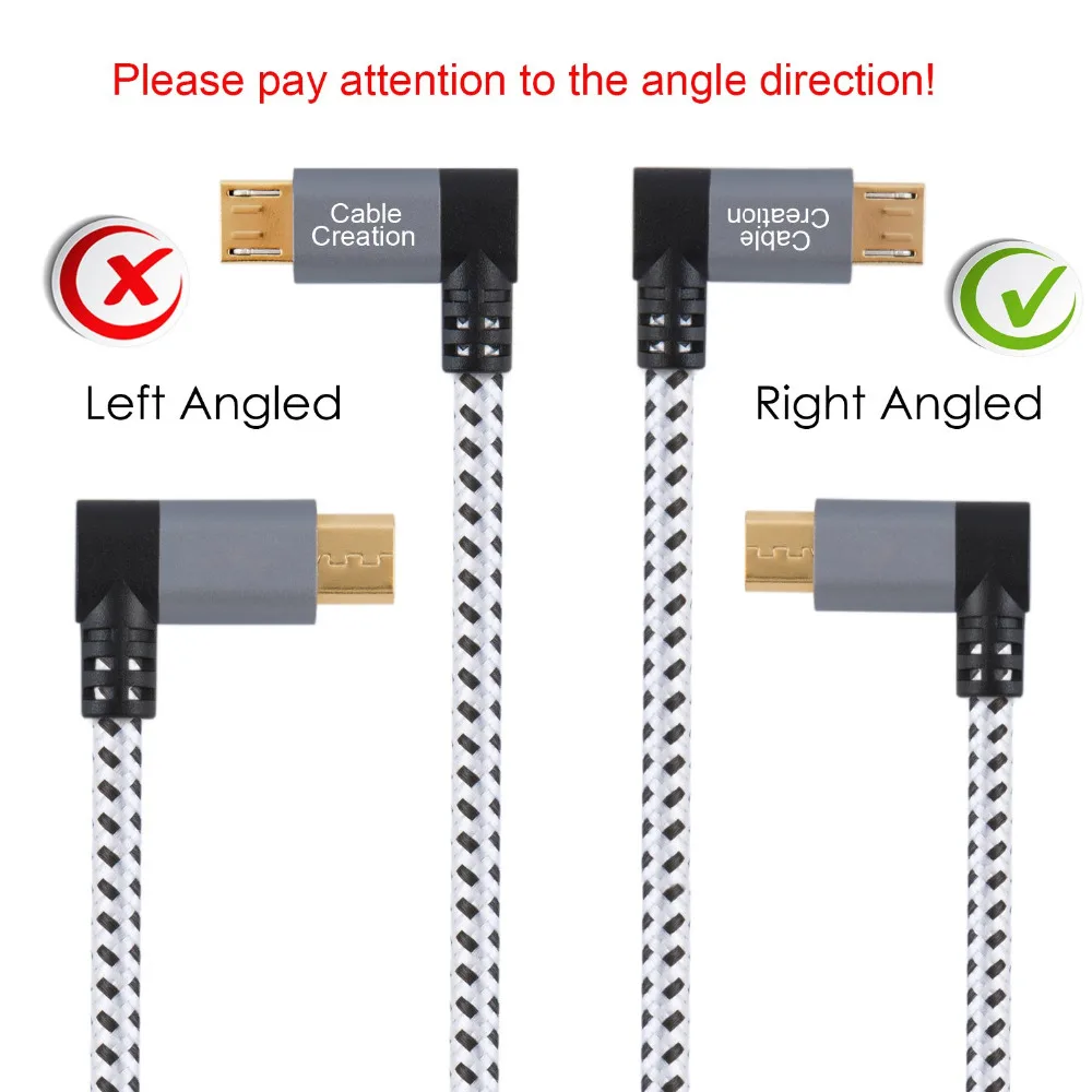 Кабель USB 2 0 A Micro B CableCreation [2 Pack] короткий кабель под углом 90 градусов