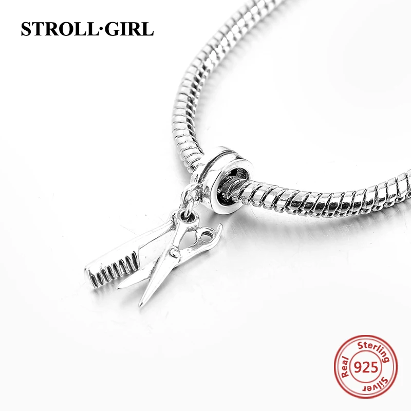 Серебро 925 Ножницы гребень Талисманы Бусины Fit браслет Pandora berloques в Аутентичные Подвеска DIY Стиль украшения для женщин подарок