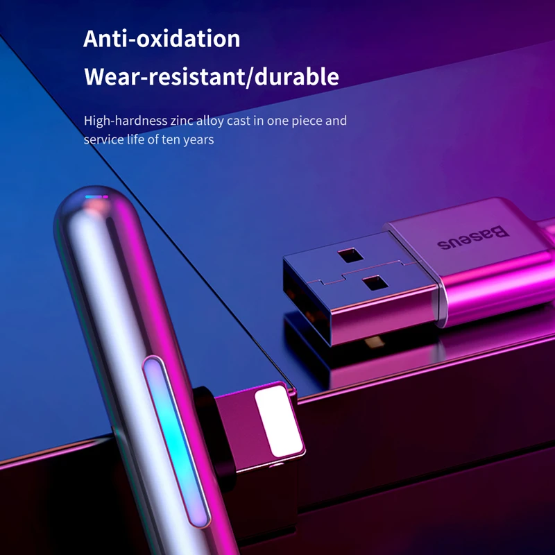Baseus USB кабель для iPhone Xs XR Xs Max 90 градусов мобильный игровой кабель со светодиодной подсветкой Быстрая зарядка зарядное устройство для iPhone X 8 7 6