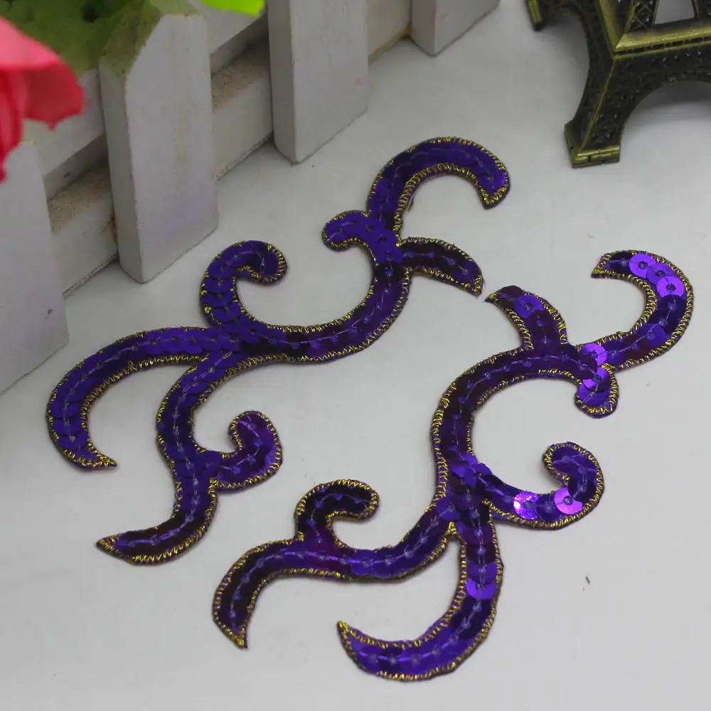 YACKALASI, 5 пар/партия, расшитые блестками нашивки в виде цветов, косплей костюм, аппликация из железа на золотистом, серебряном, металлическом, венецианском стиле, винтажный, 10*4 см - Цвет: Purple