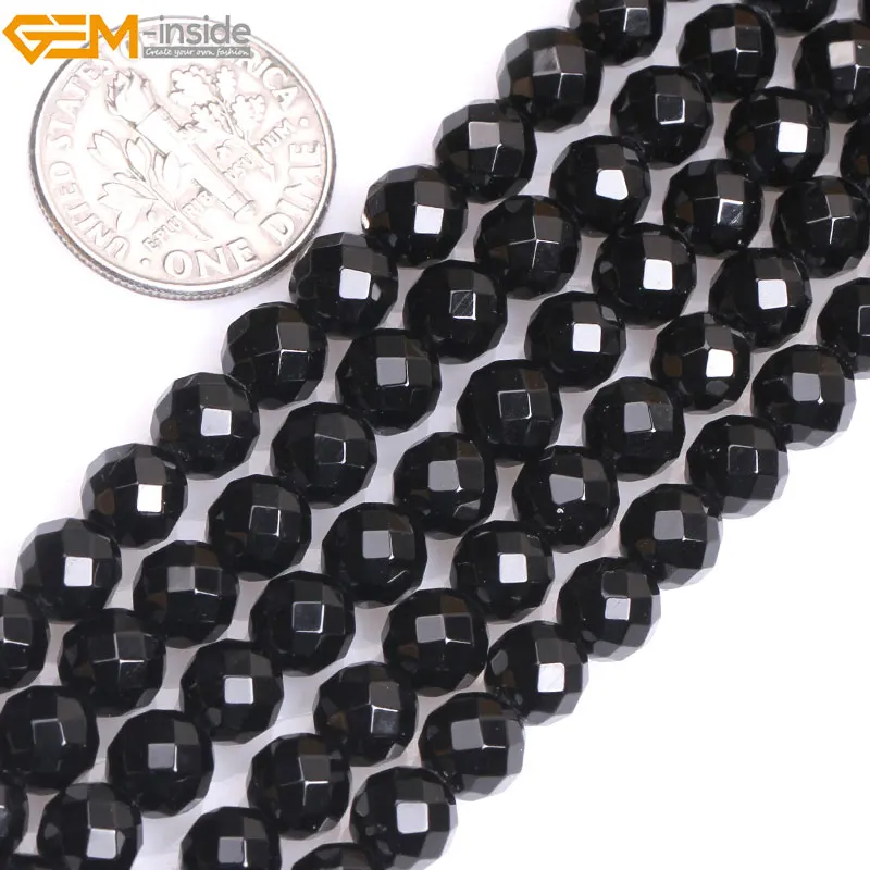 

Gem-inside 6-14mm 15inch Natural Stone Beads Round Faceted Black Agates Onyx Beads For Jewelry Making Beads DIY Beads Bracelet